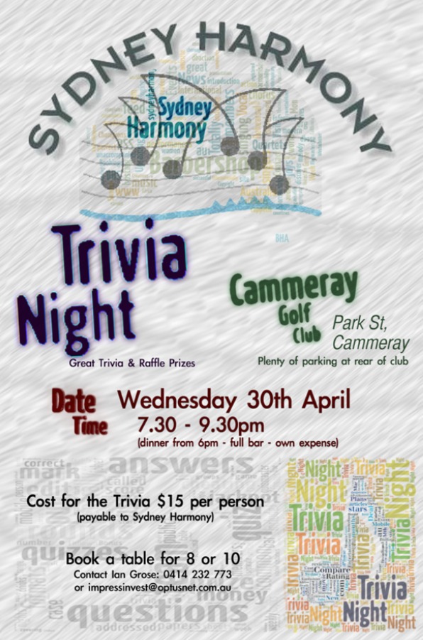 Trivia Night, 7.30pm-9.30pm Wednesday, 30th April